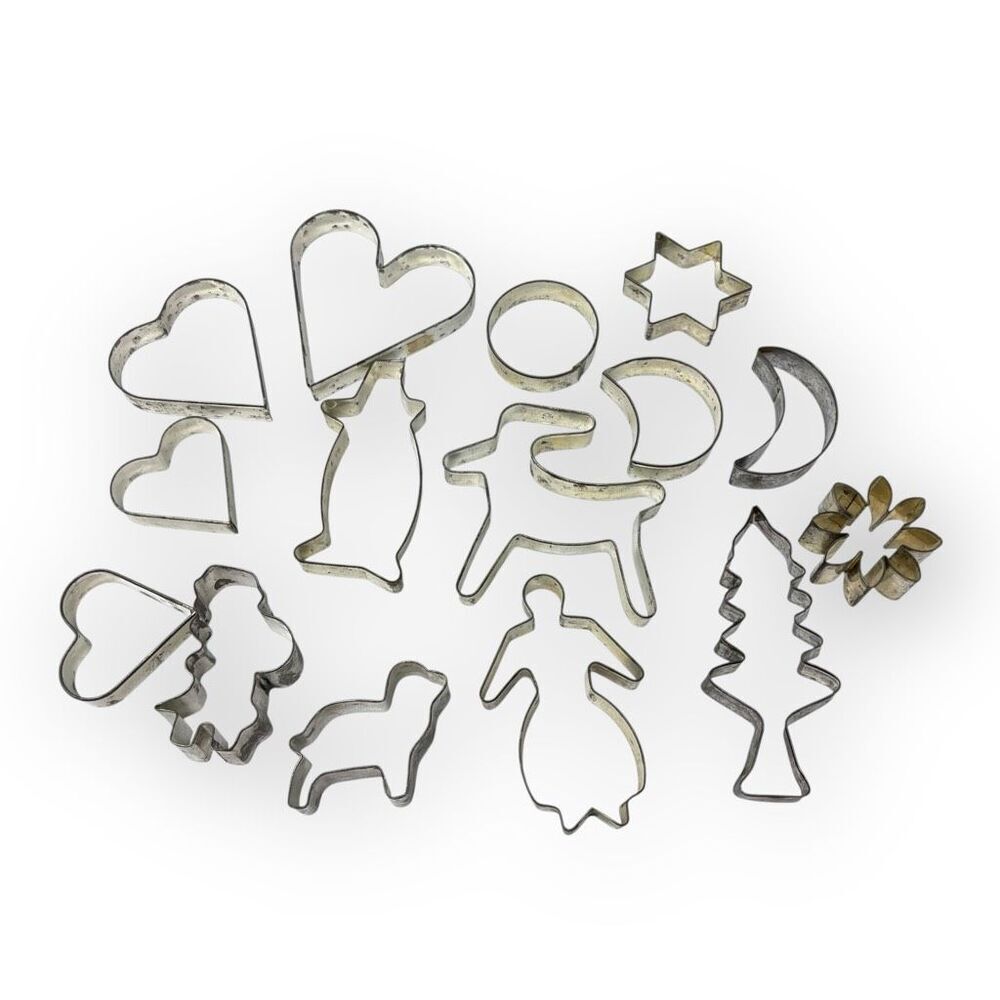 Lot of 15 Vintage Metal Aluminum Cookie Cutters Various Shapes Sizes Christmas
